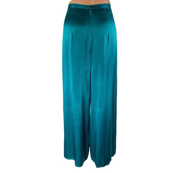 Odette Women's Blue Silk Satin High Waisted Wide Leg Trousers Pants Size S - Picture 3 of 5